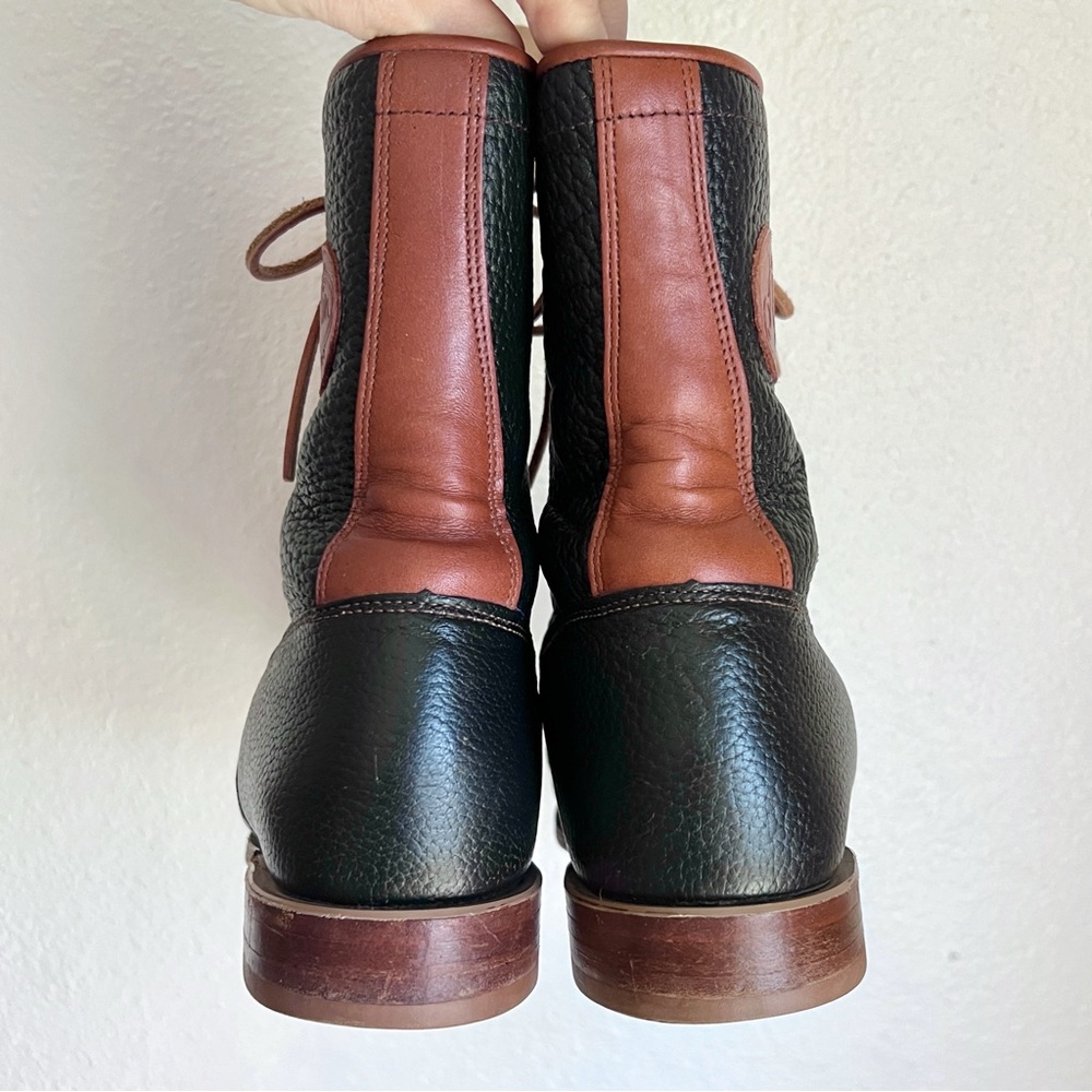90s JUSTIN Vintage Kiltie Navy & Brown Leather Roper Cowboy Boots 7.5 Prairie - Picture 7 of 14